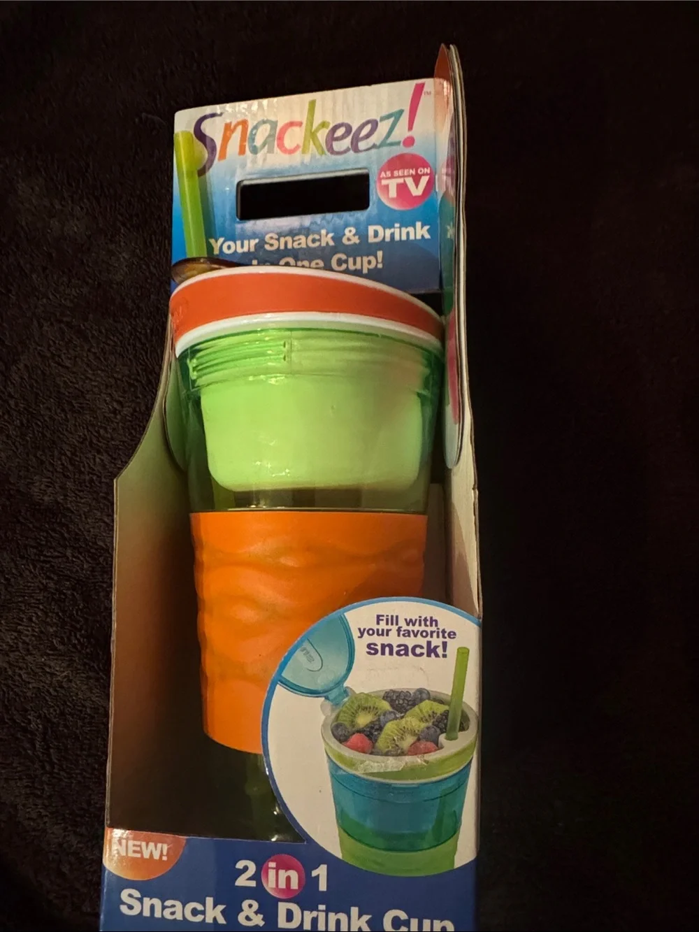 2-in-1 Snack & Drink Cup — Orange and Green